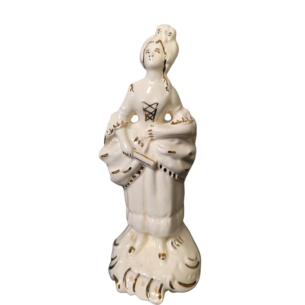 Vintage Brinnco Porcelain Colonial Lady Figurine Gold Gilt Accents Colonial Chic